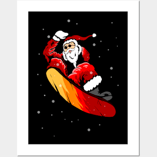 Santa Claus on ice skiboard Posters and Art